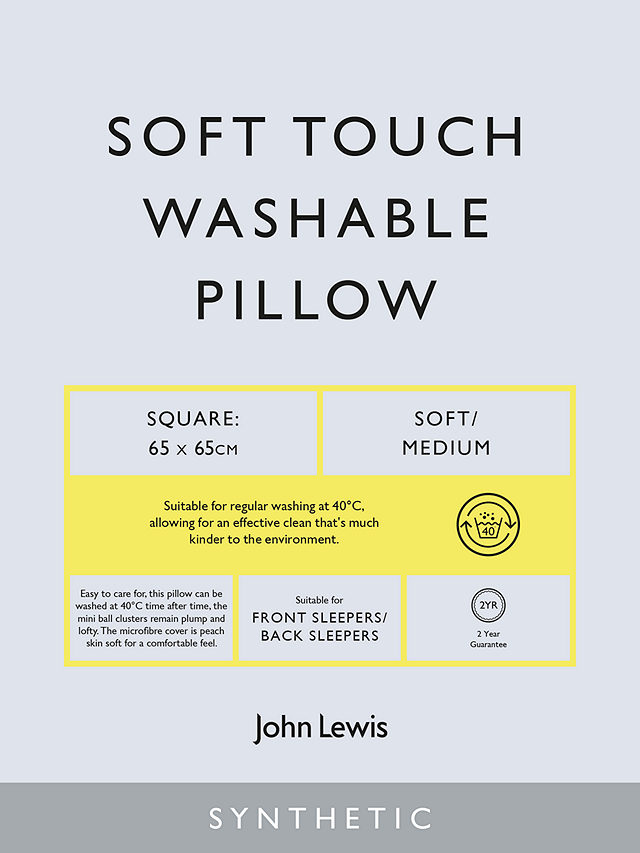 John Lewis Synthetic Soft Touch Washable Square Pillow, Soft/Medium