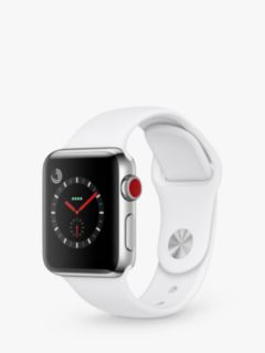 Apple Watch Series 3, GPS and Cellular, 38mm Stainless Steel Case with Sport Band, Soft White