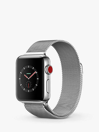 Apple Watch Series 3, GPS and Cellular, 38mm Stainless Steel Case with Milanese Loop, Silver