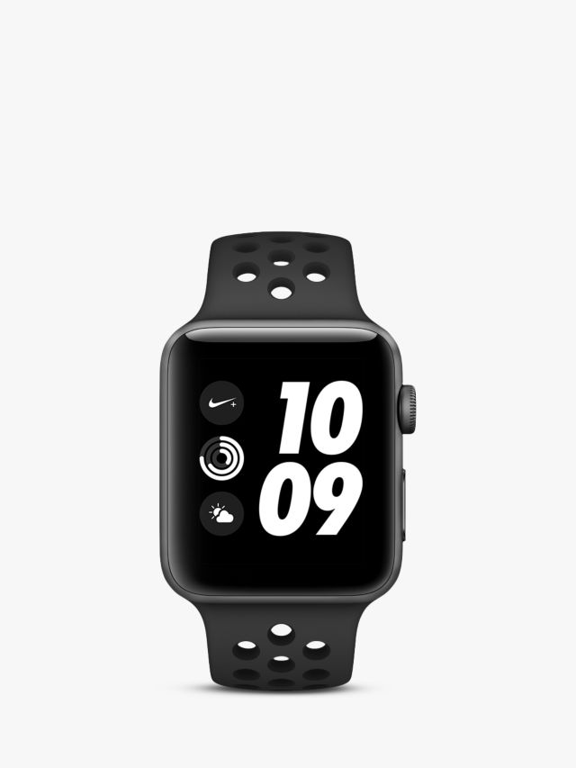 Apple Watch Nike+ Series 3, GPS, 42mm Space Grey Aluminium Case with Sport Band, Anthracite / Black Nike