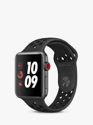 Apple Watch Nike+ Series 3, GPS and Cellular, 42mm Space Grey Aluminium Case with Nike Sport Band, Anthracite / Black