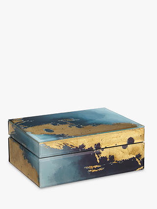 John Lewis & Partners Printed Glass Trinket Box, Black/Gold