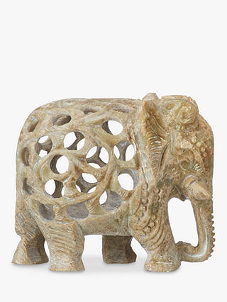 John Lewis & Partners Carved Elephant Ornament, Natural