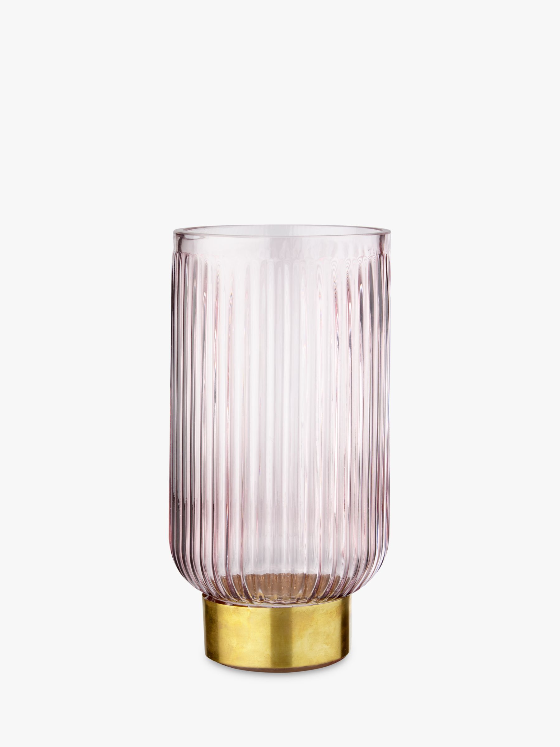 John Lewis & Partners Ridged Vase, Pink/Brass