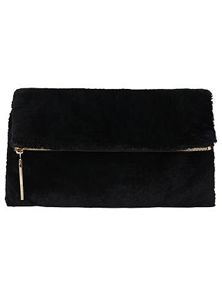 Whistles Shearling Fold Over Clutch Bag, Black