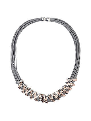 Adele Marie Magnetic Catch Zig Zag Detail Cord Necklace, Grey/Multi