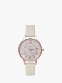 Olivia Burton Women's Wonderland Leather Strap Watch, Nude/White OB16WD65