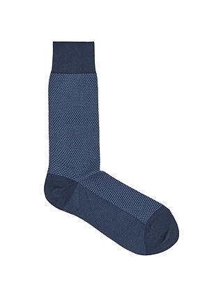 Reiss Diamond Knit Socks, One Size, Airforce Blue