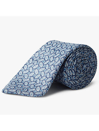 John Lewis & Partners Made in Italy Oval Square Print Linen Tie, Blue