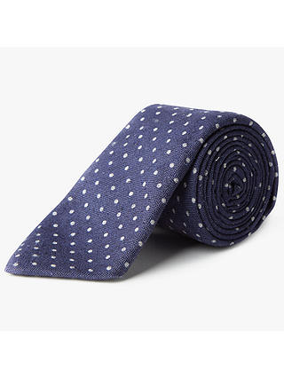 John Lewis & Partners Made in Italy Silk Cotton Dot Tie, Navy/Grey