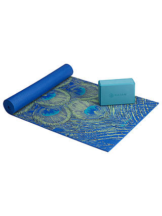 Gaiam Yoga Premium 6mm Mat and Brick Set, Blue/Teal