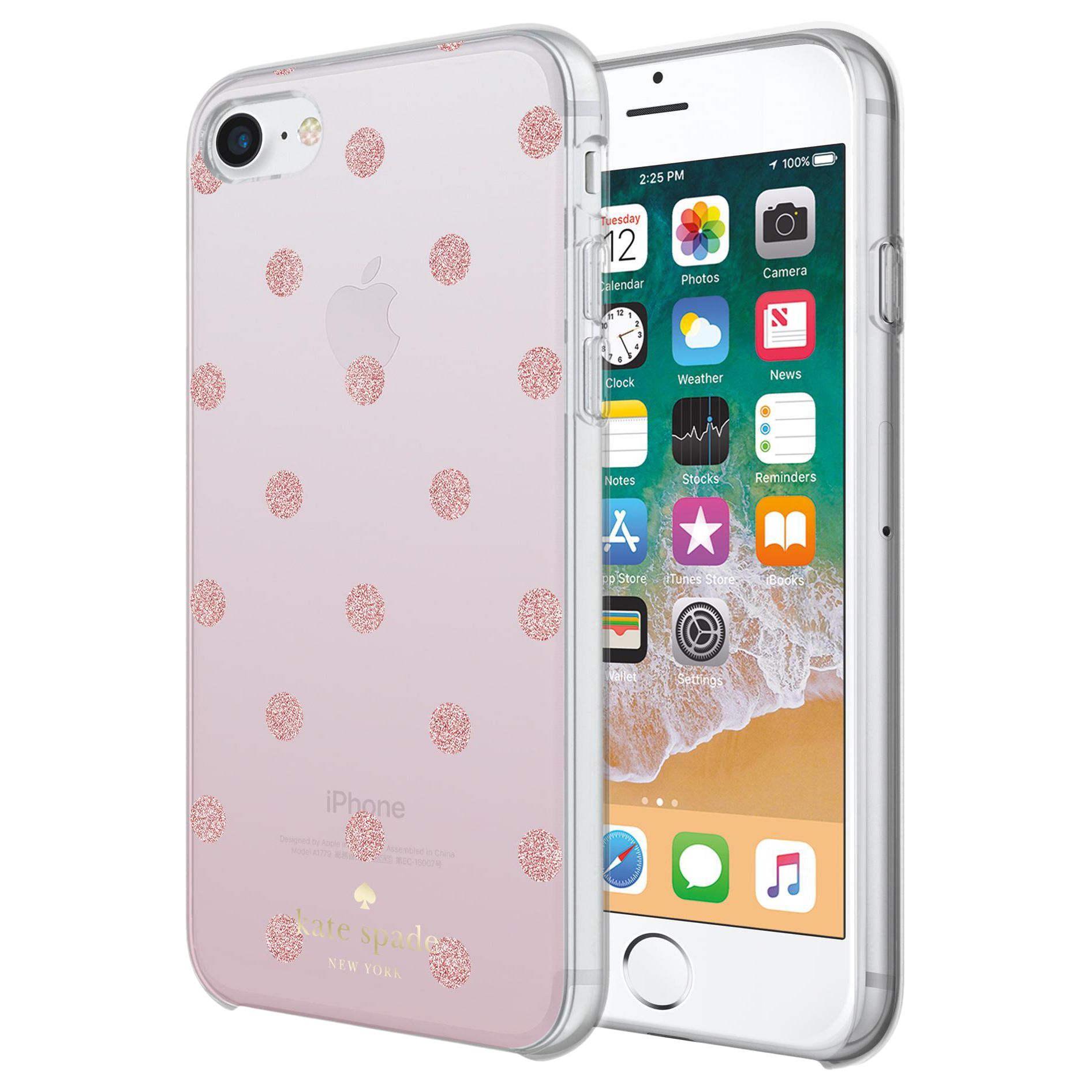 kate spade new york Ombre Dot Case for iPhone 7 and iPhone 8, Clear/Glitter  Pink