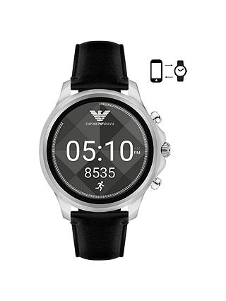 Emporio Armani Connected ART5003 Men's Leather Strap Touchscreen Smartwatch, Black