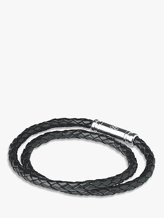 Links of London Men's Venture Double Leather Bracelet, Silver/Black