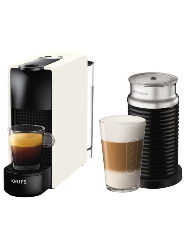 Nespresso Essenza Mini Intense Coffee Machine by KRUPS with Aeroccino Milk  Frother, White/Black
