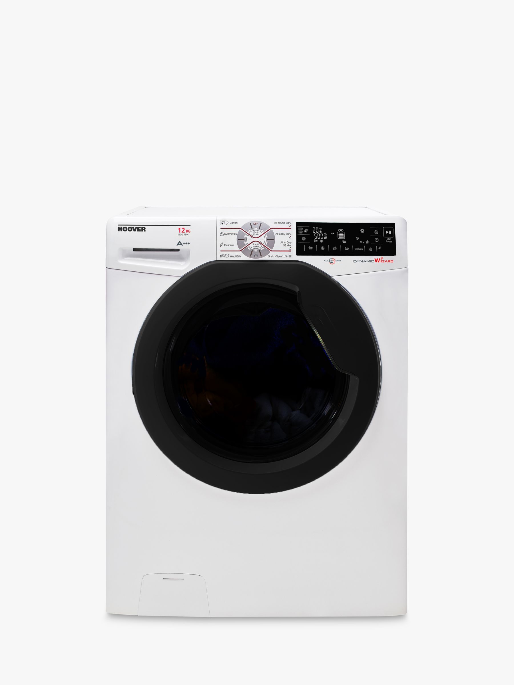 Hoover DWFT412AH3 Freestanding Washing Machine, 12kg Load, A+++ Energy Rating, 1400rpm Spin, White
