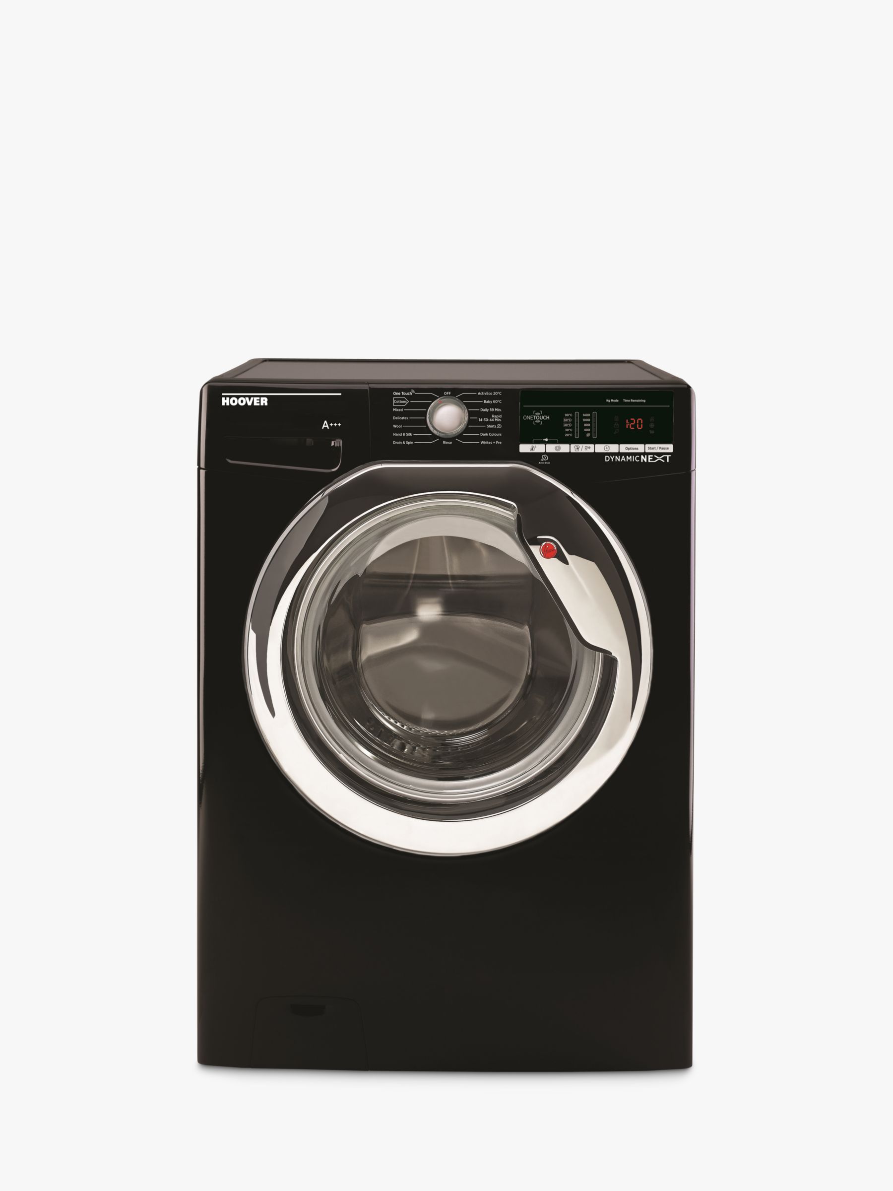 Hoover DXOA610HC3B Freestanding Washing Machine, 10kg Load, A+++ Energy Rating, 1600rpm Spin, Black with Chrome Door