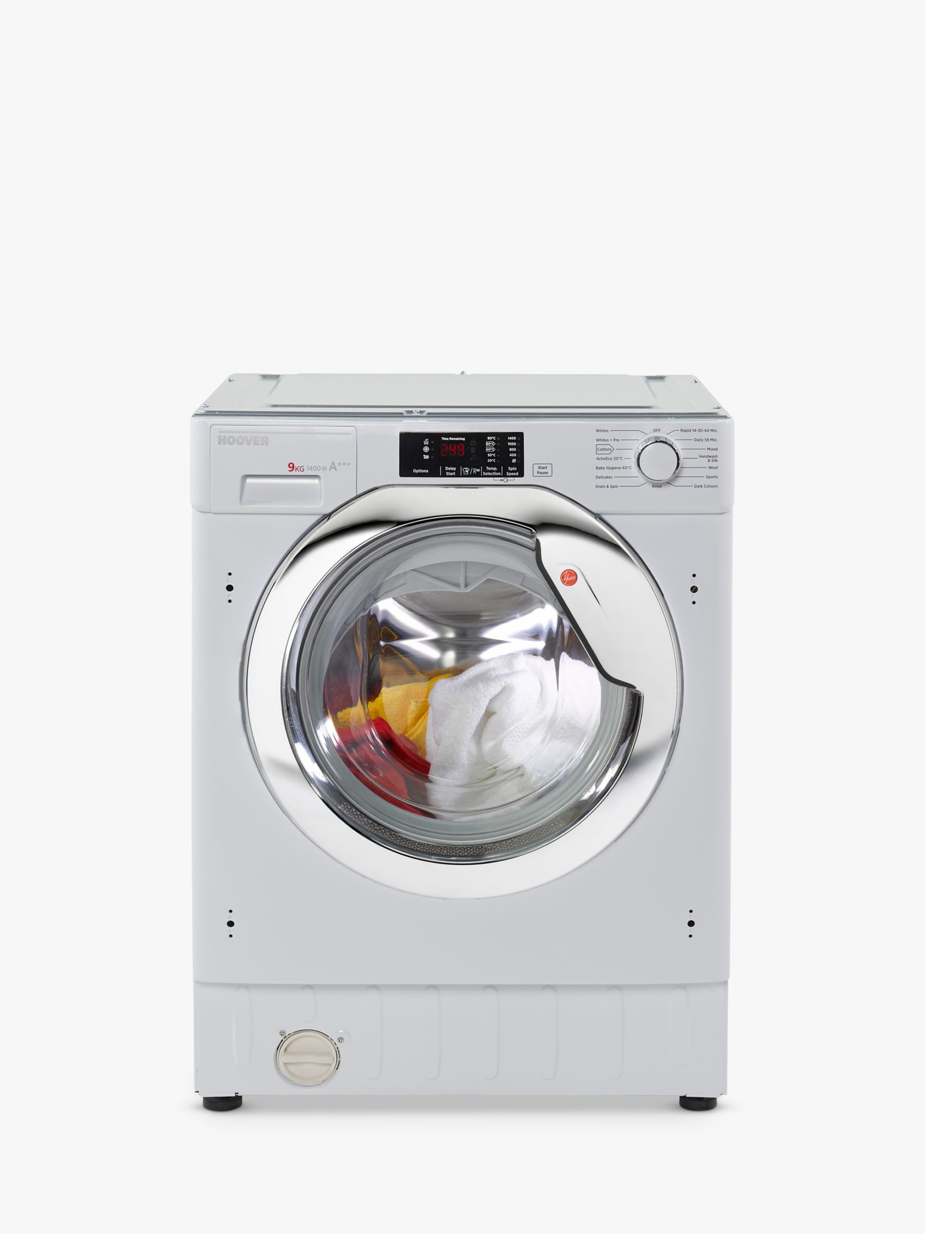 Hoover HBWM 914DC-80 Integrated Washing Machine, 9kg Load, A+++ Energy Rating, 1400rpm, White with Chrome Door