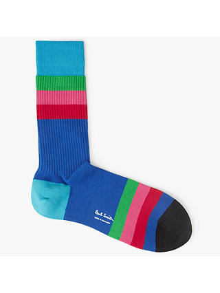 Paul Smith Half Rib Colour Block Socks, One Size, Blue/Multi