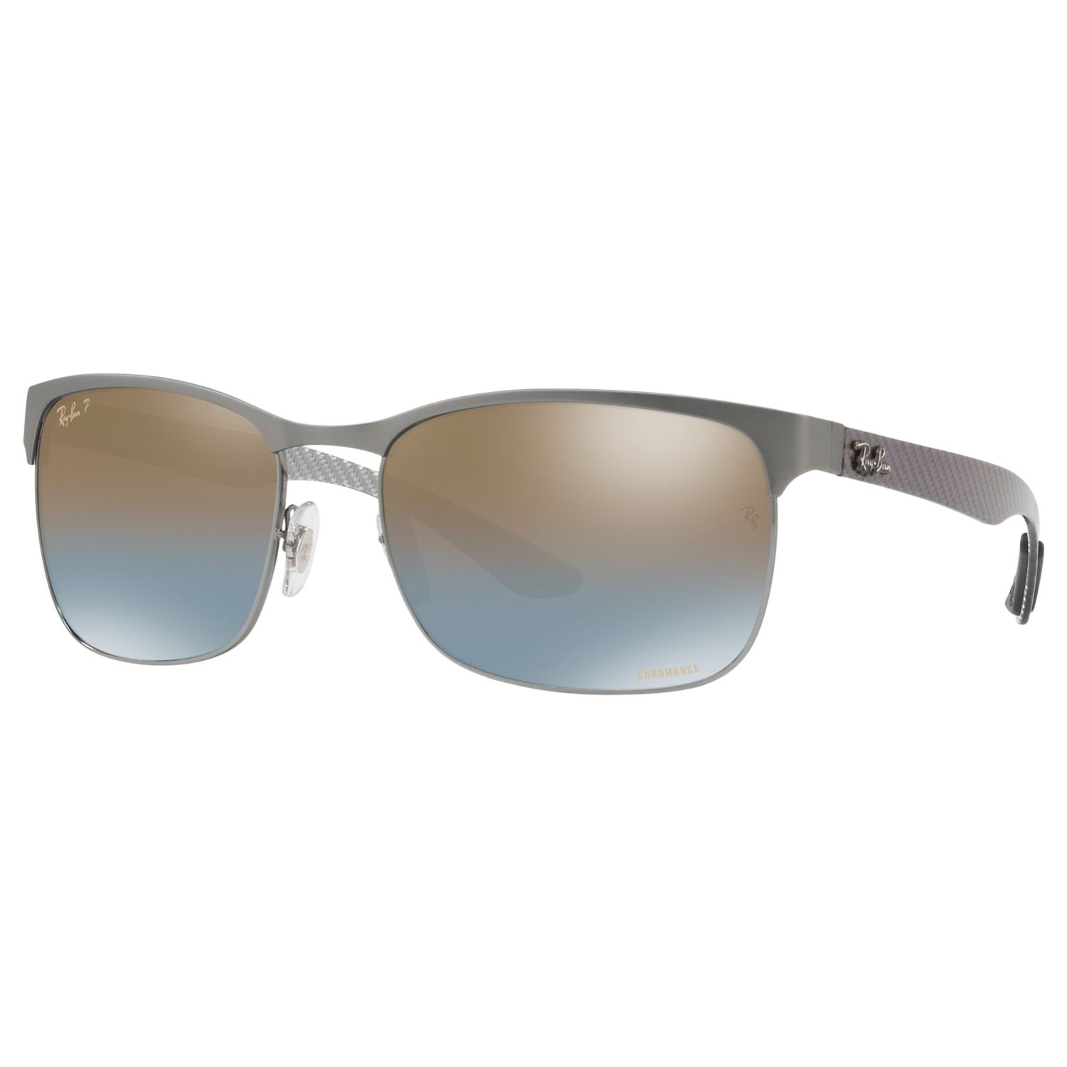 Ray Ban Rb19 Polarised Rectangular Sunglasses Silver Blue Gradient At John Lewis Partners