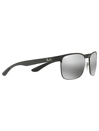 Ray-Ban RB8319 Polarised Rectangular Sunglasses, Black/Silver