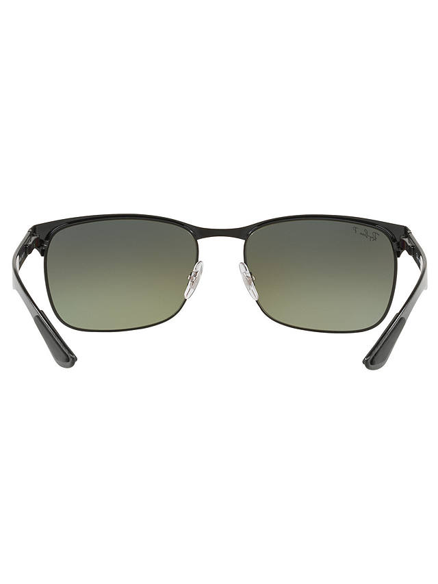 Ray-Ban RB8319 Polarised Rectangular Sunglasses, Black/Silver