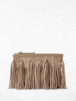 AND/OR Isabella Suede Fringe Clutch Bag, Nude