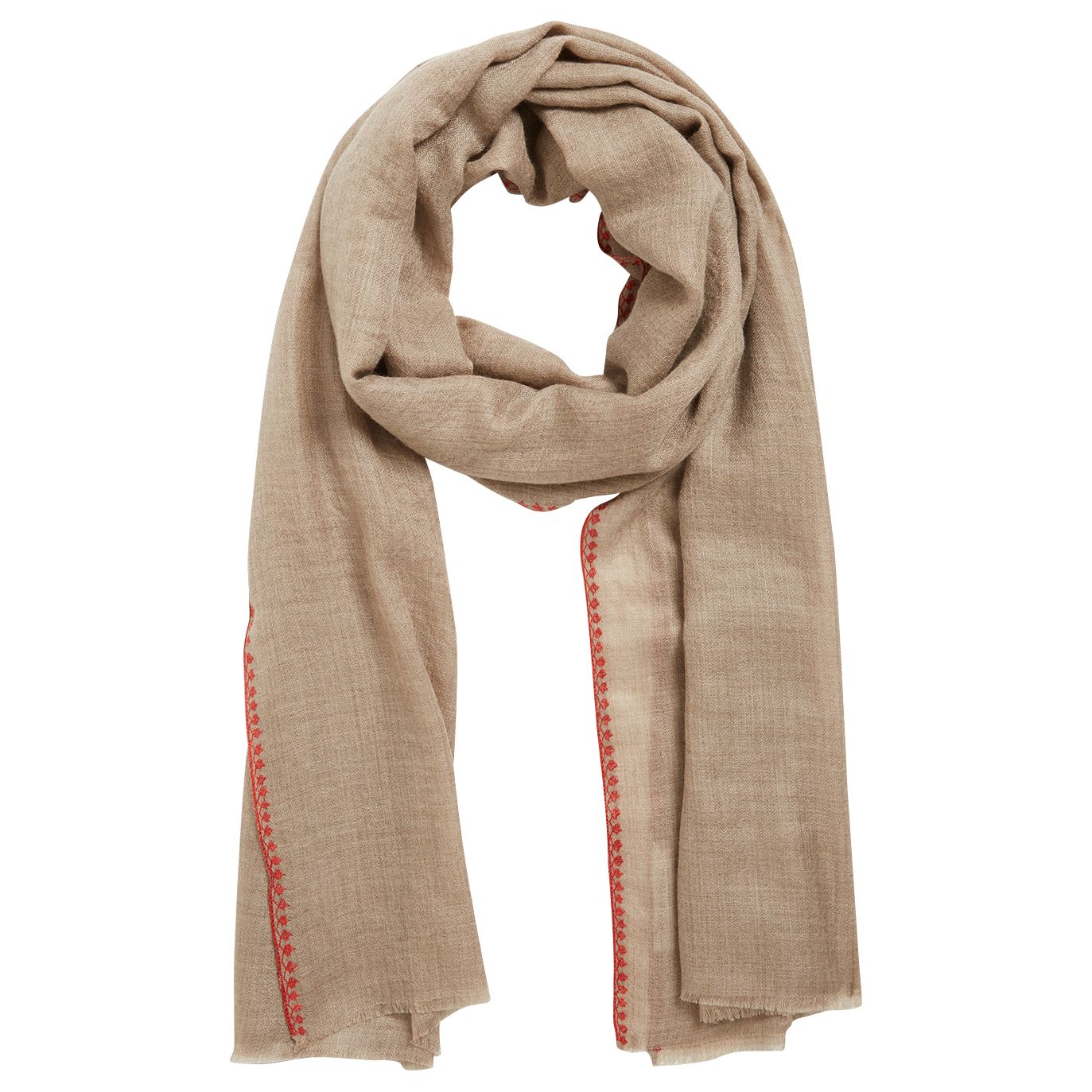 Gerard Darel Elienne Cashmere Scarf, Beige/Red at John Lewis & Partners