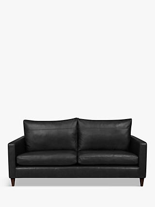 Bailey Range, John Lewis Bailey Large 3 Seater Leather Sofa, Dark Leg, Contempo Black