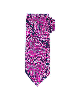 John Lewis & Partners Paisley Silk Tie, Navy/Fuchsia