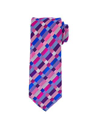 John Lewis & Partners Geo Rectangle Silk Tie, Pink/Purple