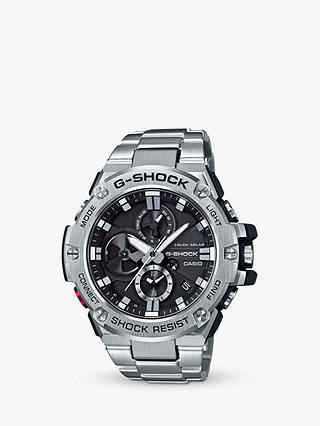Casio GST-B100D-1AER Men's G-Shock Metal Chronograph Day Date Bracelet Strap Watch, Silver/Black