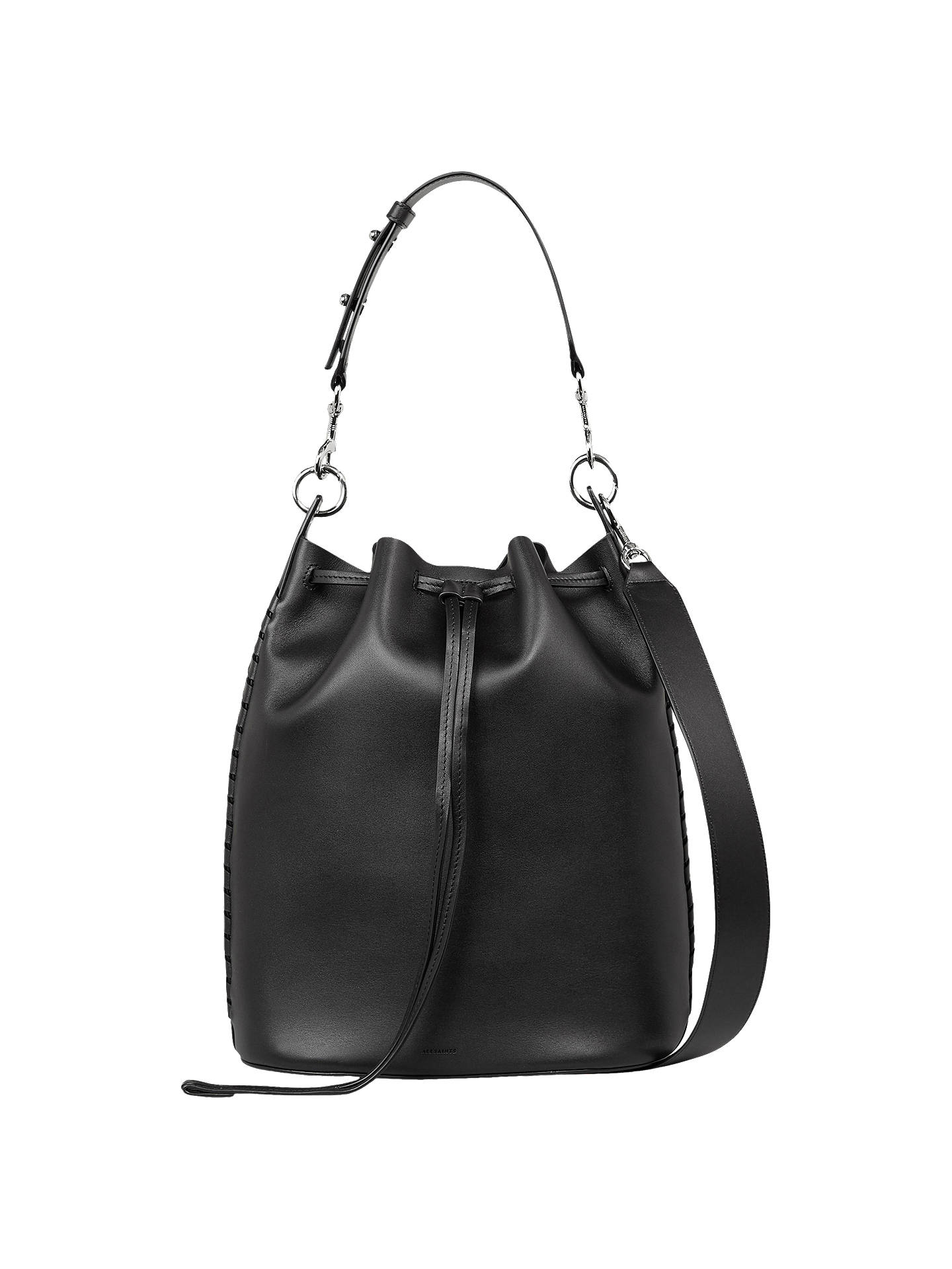 AllSaints Ray Leather Bucket Bag, Black at John Lewis & Partners