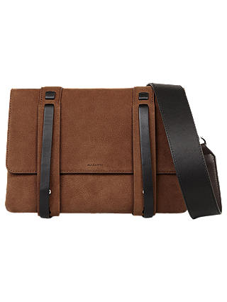 AllSaints Fin Leather Box Bag, Coffee Brown