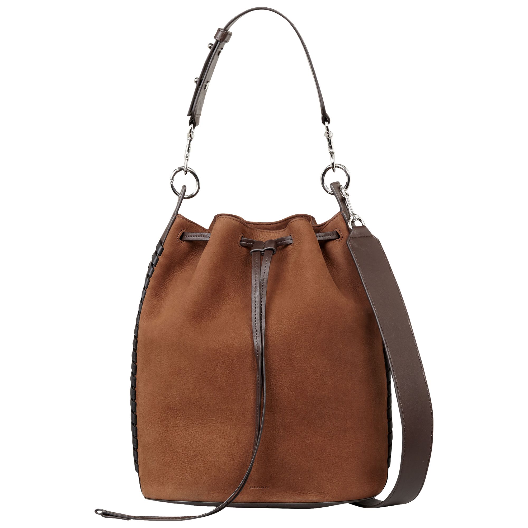 AllSaints Ray Leather Bucket Bag, Coffee Brown