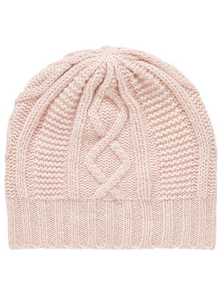 Brora Cashmere Aran Knit Beanie Hat, One Size, Carnation
