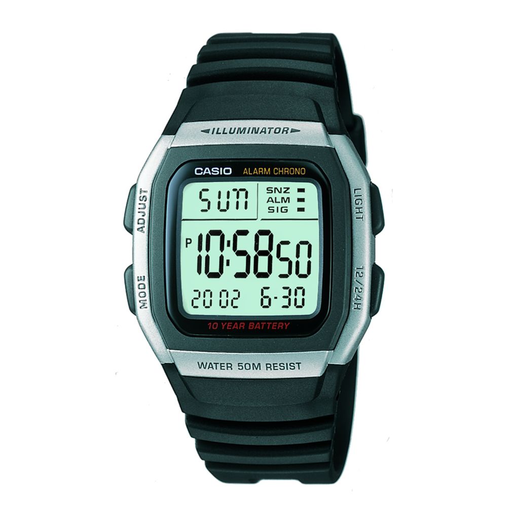 Casio W-96H-1AVES-HB Unisex Core Resin Strap Watch, Black/Green