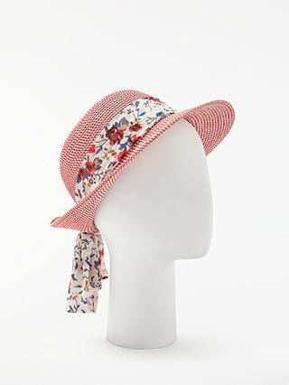 John Lewis & Partners Packable Turn Up Brim Floral Ribbon Sun Hat, Red Mix