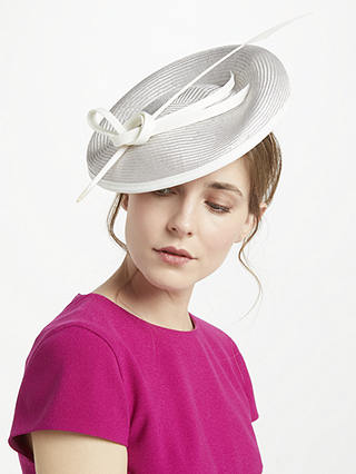 Whiteley Harlow Small Disc Quill Occasion Hat, Silver/Ivory