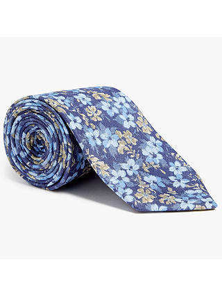 John Lewis & Partners Woven in Italy Floral Linen Tie, Blue
