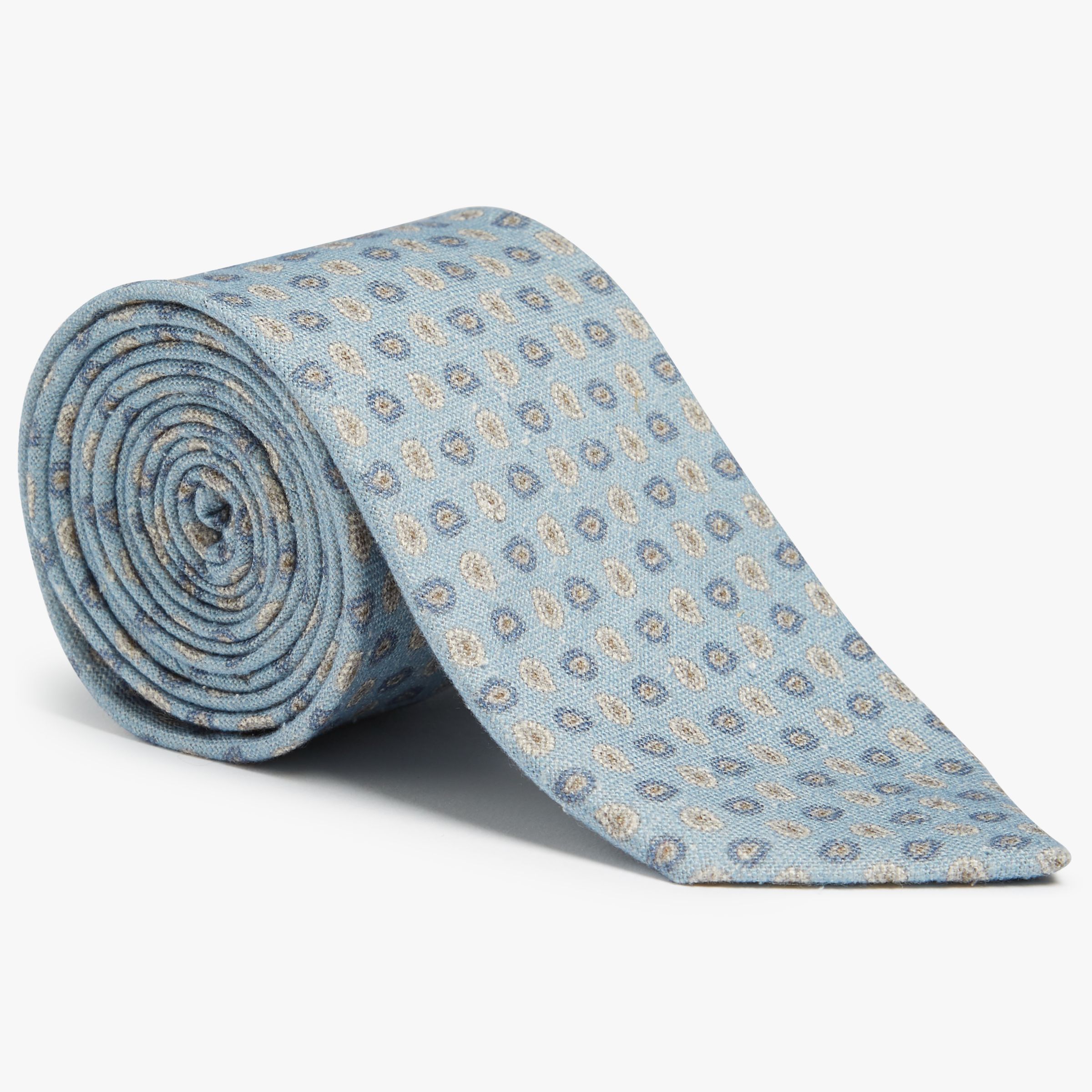 John Lewis & Partners Woven in Italy Mini Foulard Silk Cotton Tie, Blue