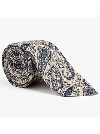 John Lewis & Partners Woven in Italy Large Paisley Silk Cotton Tie, Sand