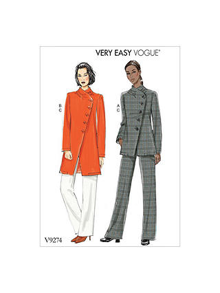 Vogue Easy Misses' Asymmetrical Lined Jacket and Pull-On Trousers Sewing Pattern, 927, 6-14