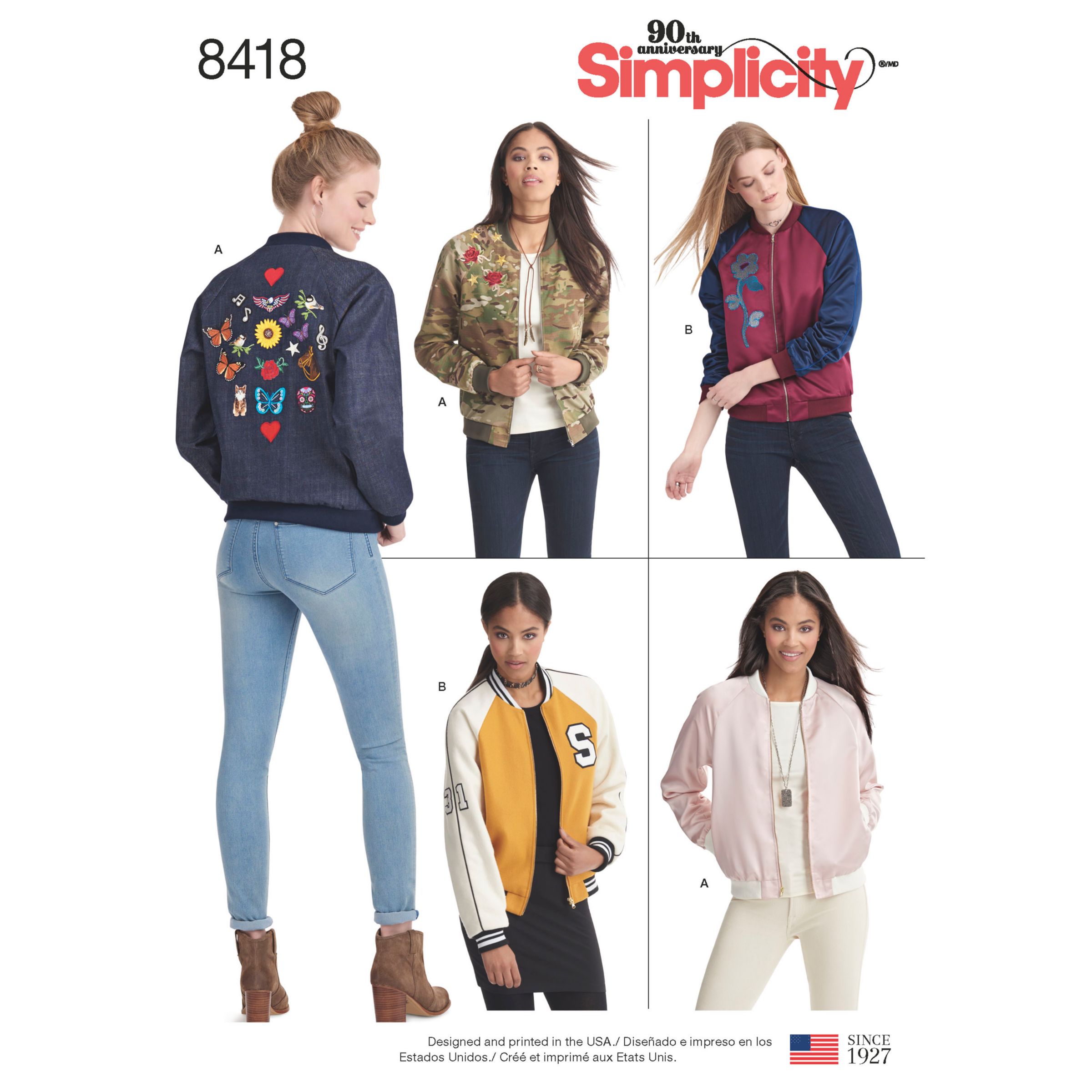 Simplicity Women's Lined Bomber Jacket Sewing Pattern, 8418