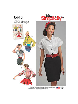 Simplicity Vintage 1950's Blouse with Cummerbund Sewing Pattern, 8445, 6-14
