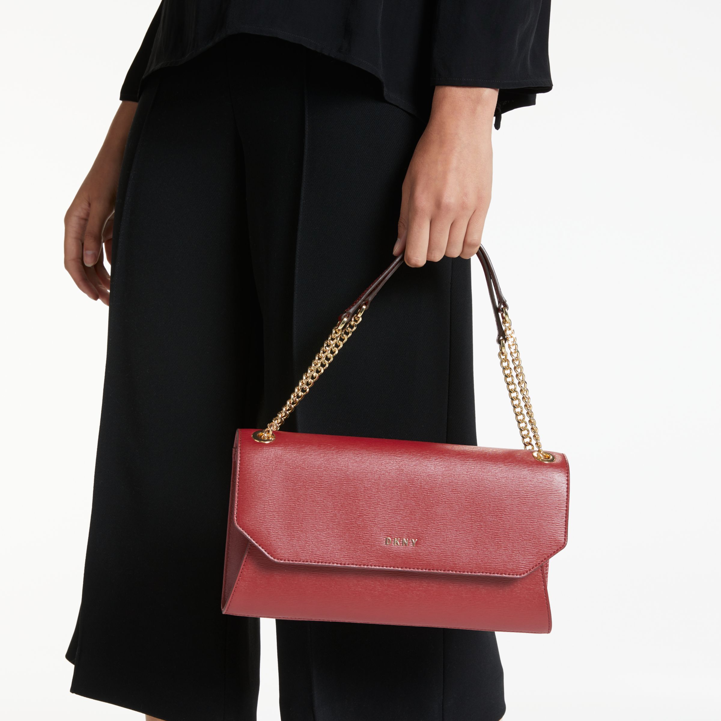 DKNY Sutton Leather Envelope Clutch Bag, Scarlet at John Lewis & Partners