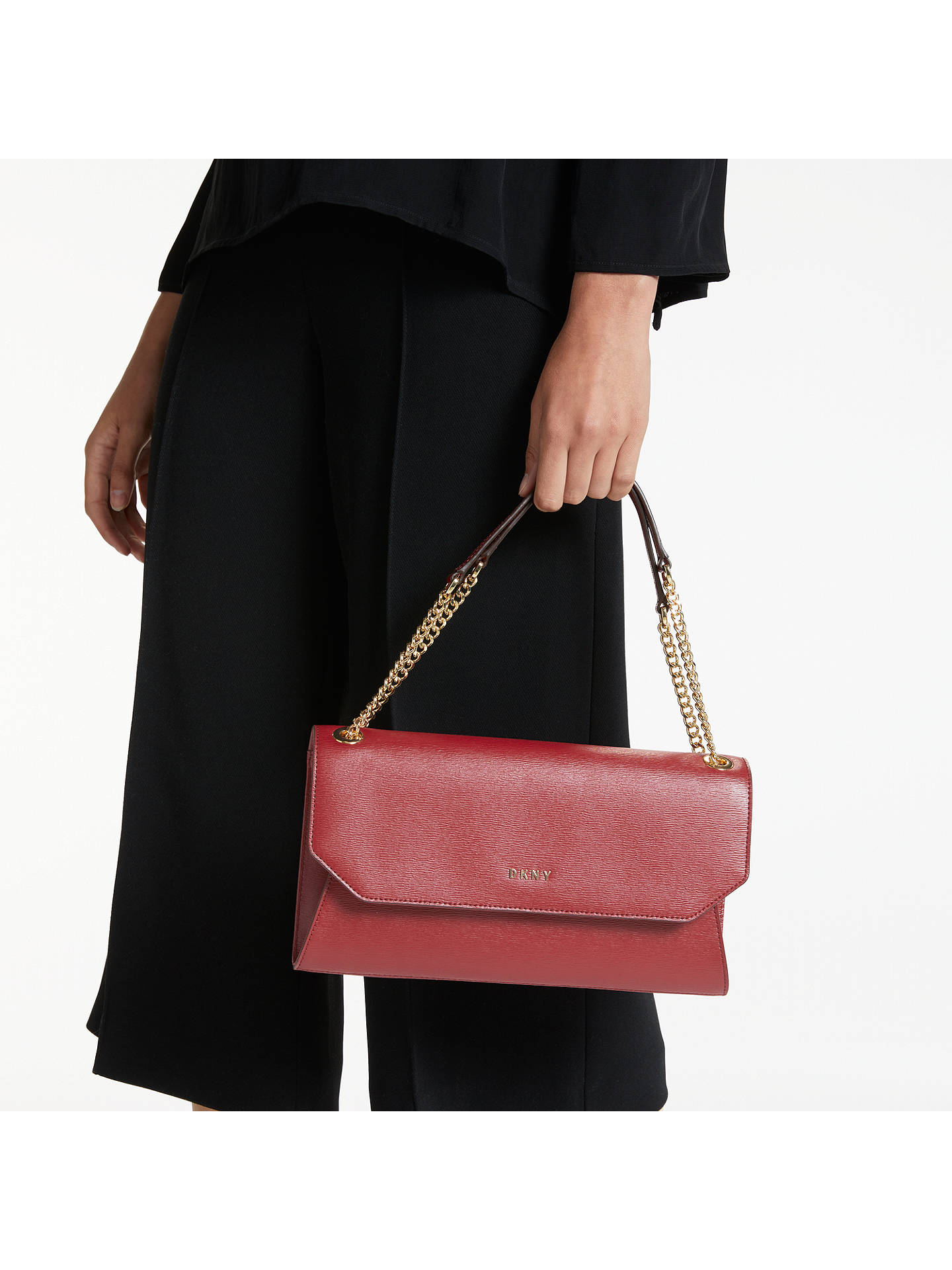 DKNY Sutton Leather Envelope Clutch Bag, Scarlet at John Lewis & Partners