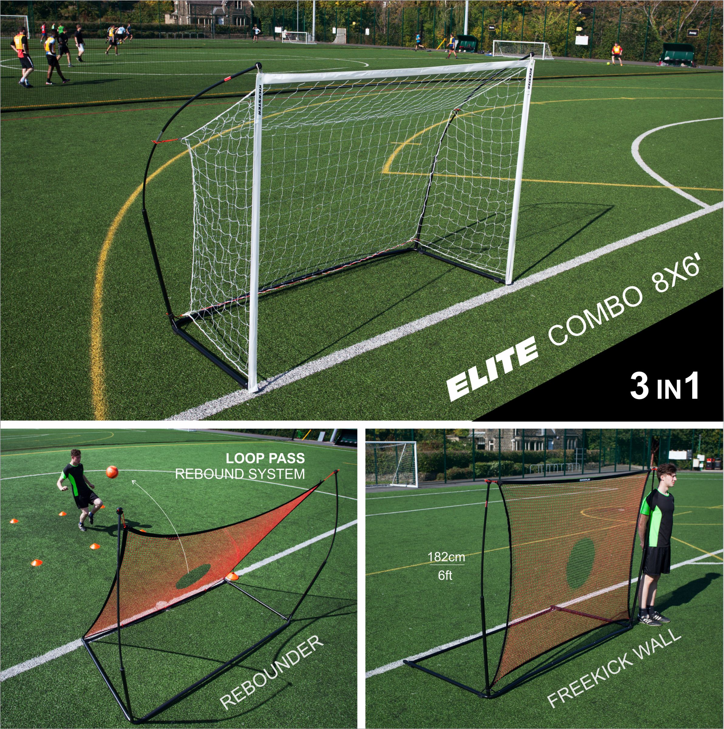 QUICKPLAY Elite Combo 3 in 1 Rebounder and Free Kick Wall Portable Football Goal