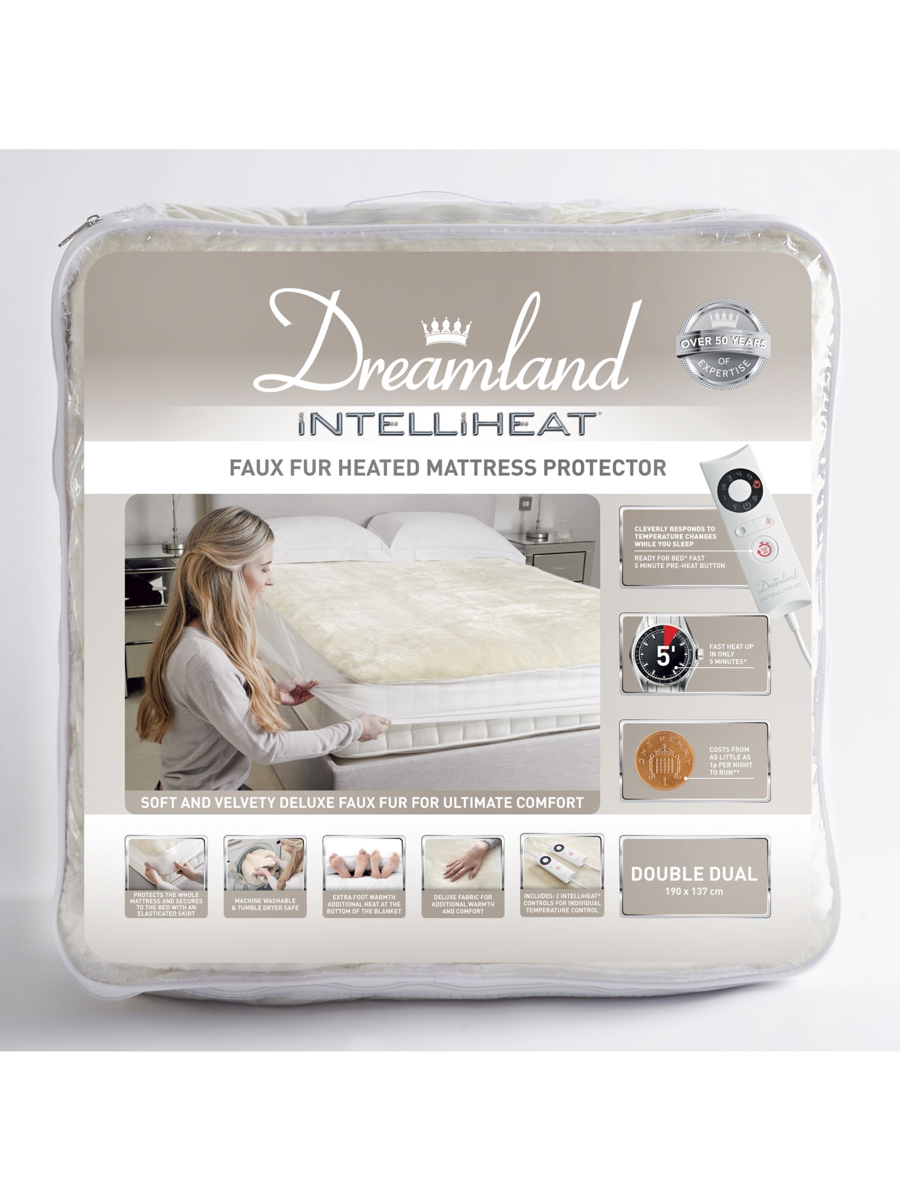 Dreamland Dual Control Intelliheat Faux Fur Heated Mattress Protector ...