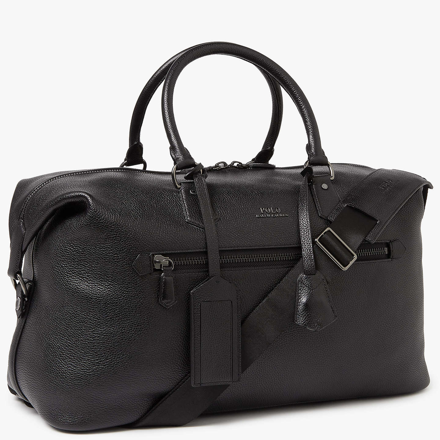 BuyPolo Ralph Lauren Pebble Leather Duffle Bag, Black Online at  johnlewis.com ...